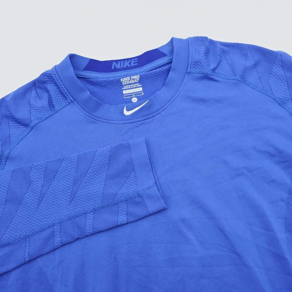Nike Shirt Mens‎ Large Blue Long Sleeve Pro Combat Fitted Performance Stretch